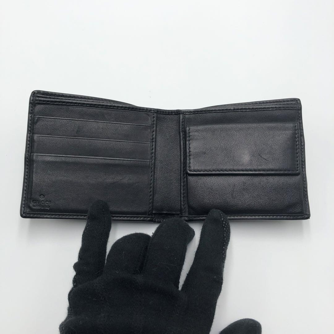 グッチ 二つ折り 財布 レザー ブラック シェリーライン シマ