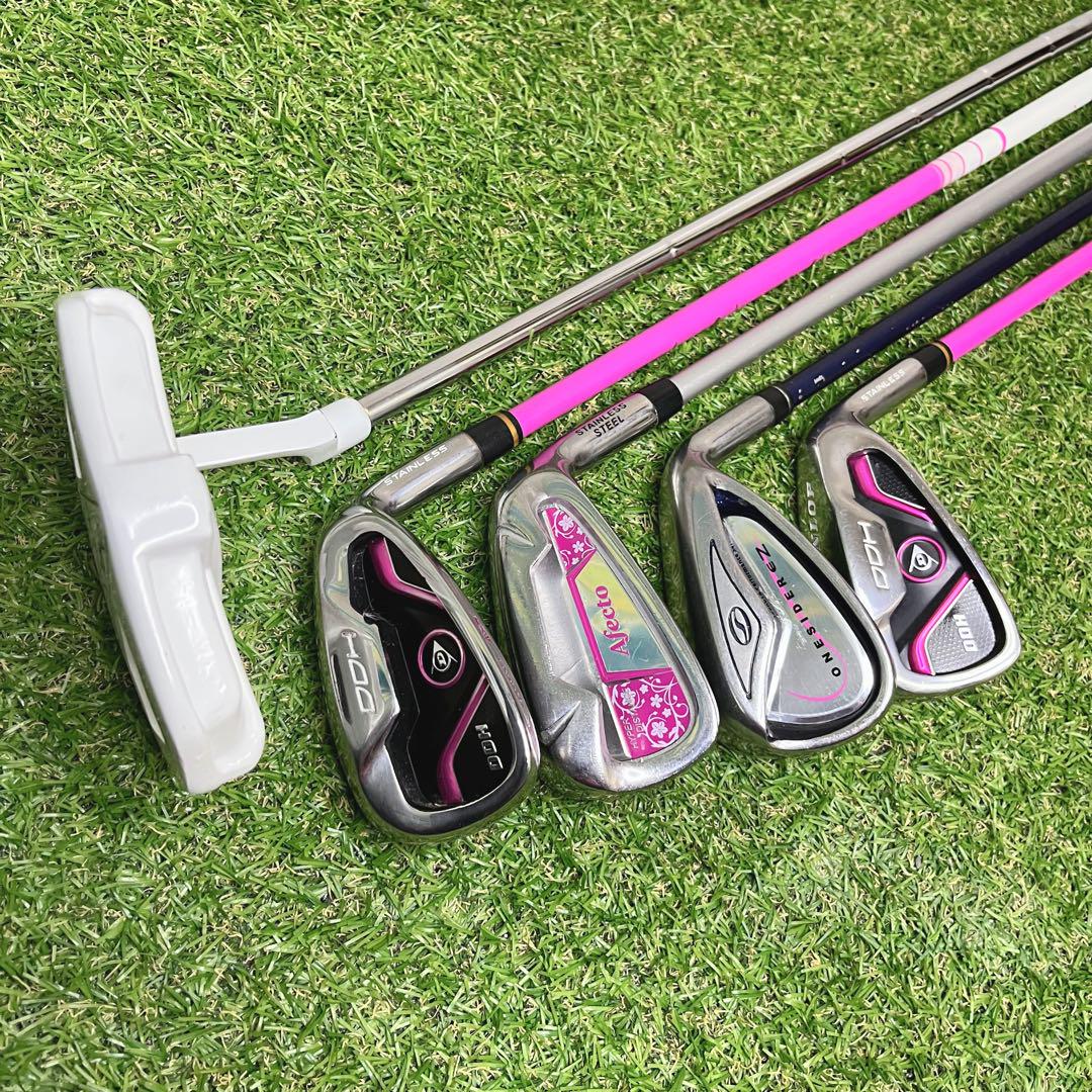 美品 DUNLOP DDH 他 かわいいピンク レディースゴルフクラブ7本セット