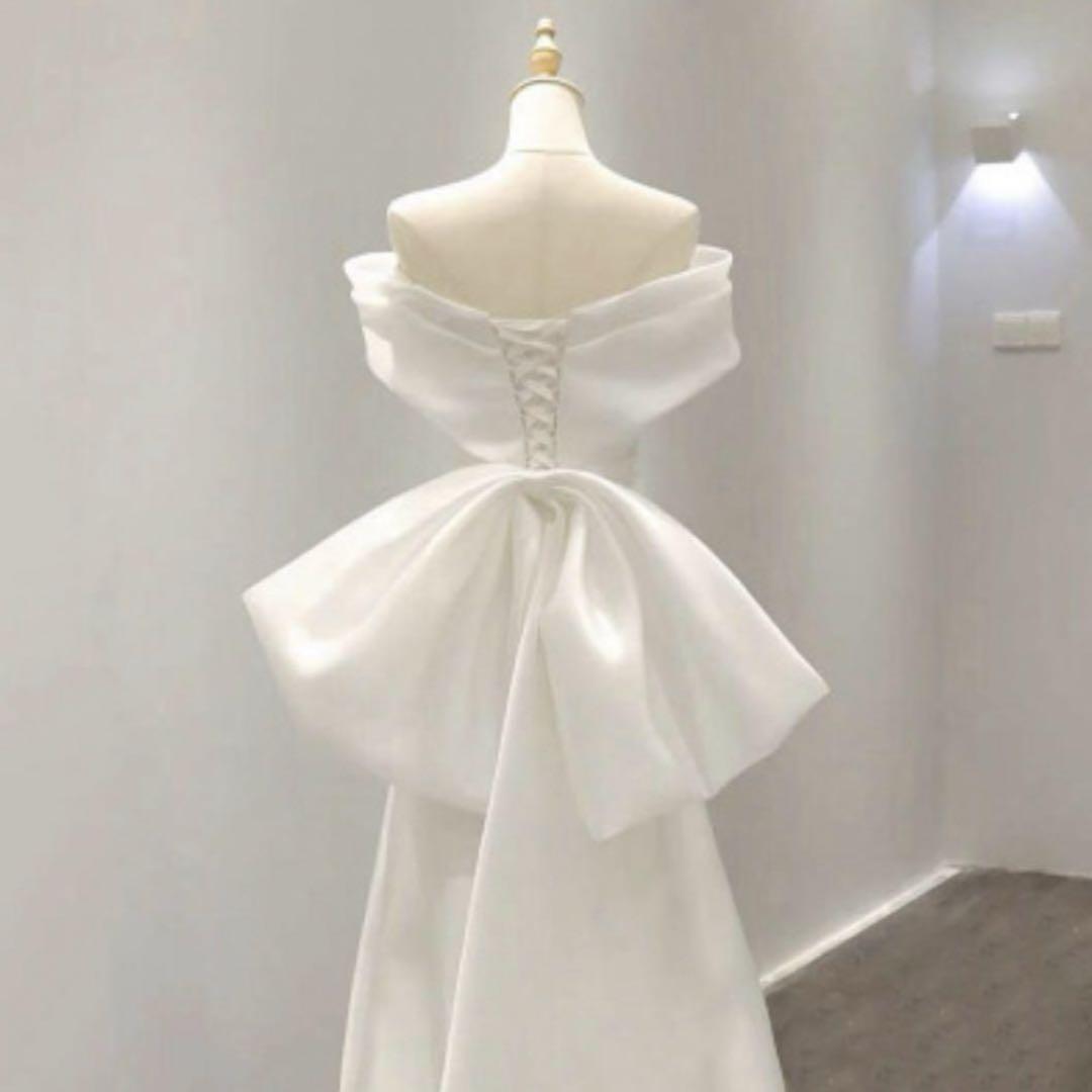 大人気♡結婚式 ウェディングドレス Aライン オフショル 前撮り リボン
