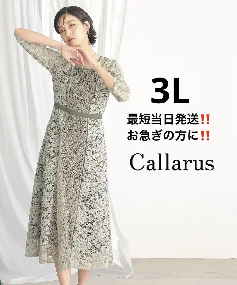 パネルレース切替デザインワンピースドレス3L/グリーン/Callarus
