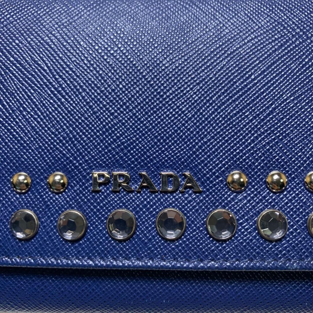 PRADA プラダ 長財布 ビジュー ブルー サフィアーノレザー ストーン