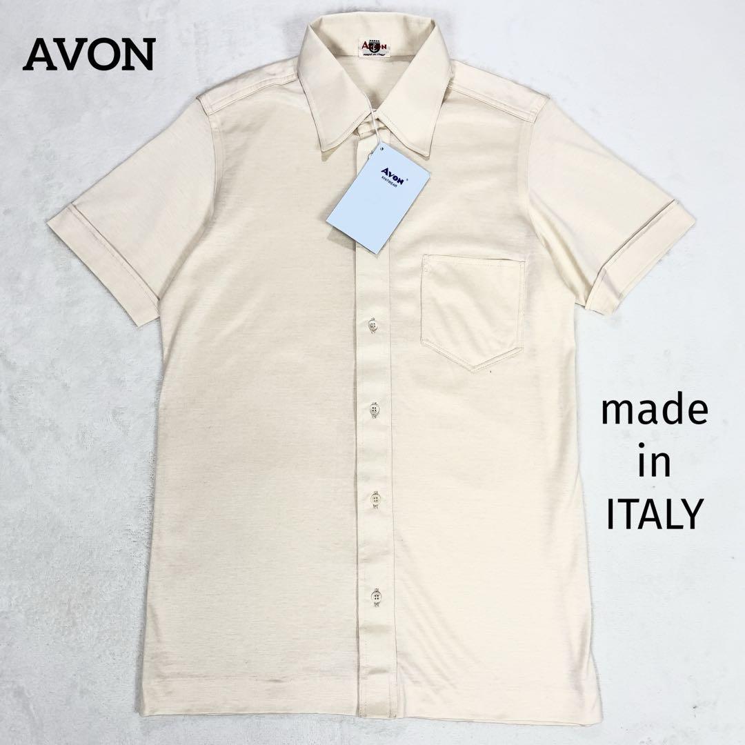未使用タグ付 イタリア製 AVON 高級コットン 半袖シャツ S アイボリー