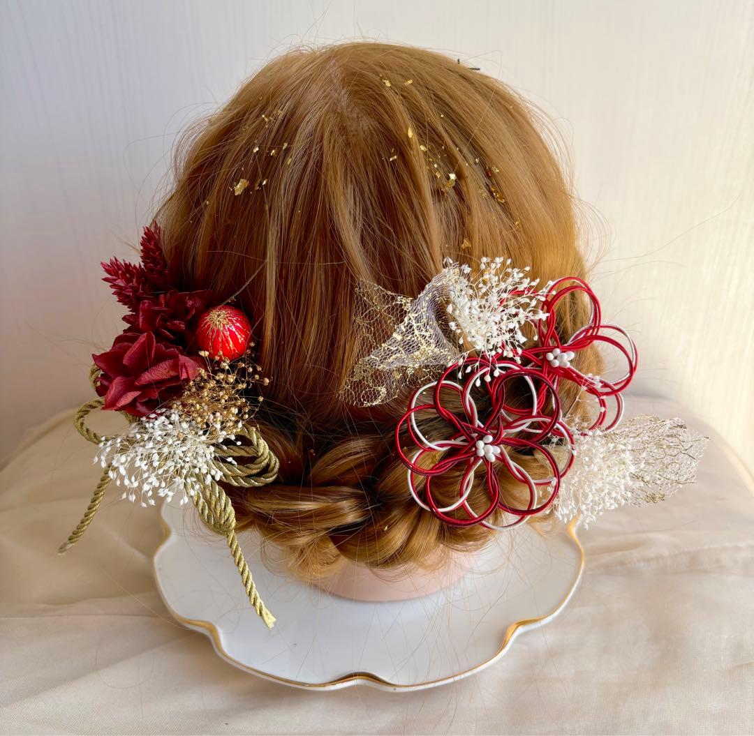 成人式　卒業式　髪飾り　水引き　和装　前撮り 和玉　ドライフラワー　綱アレンジ