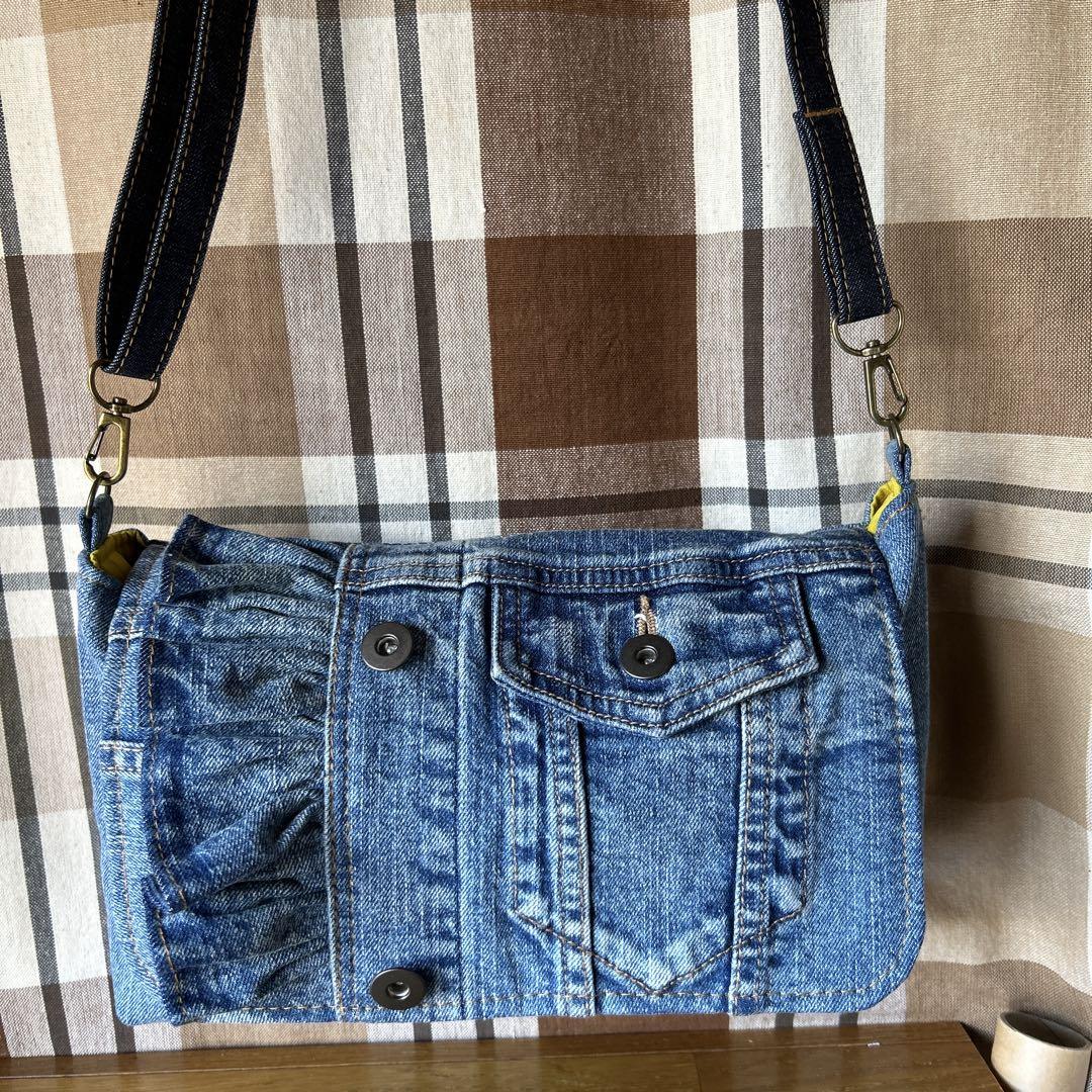 デニムリメイクフリルショルダーバッグハンドメイド