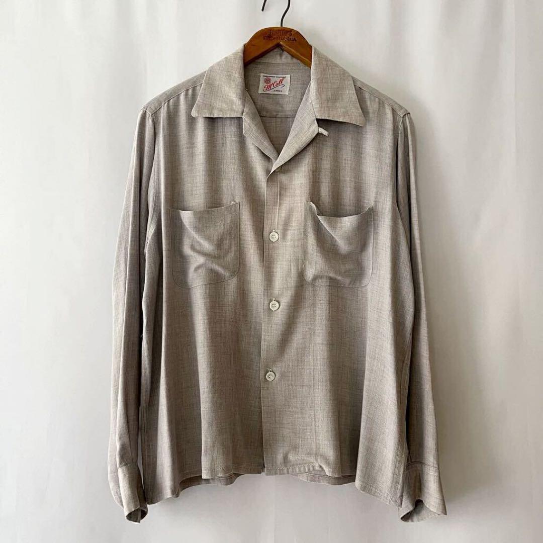 50s McCall カスリ ループカラー レーヨン 長袖 シャツ ビンテージ