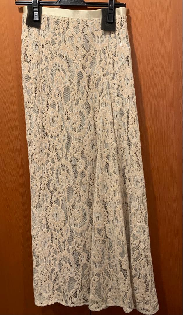 anuans ベロアレースナロースカー YELLOW BEIGE anuans ベロアレースナロースカー YELLOW BEIGE