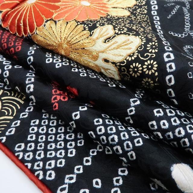 N-463◇美品 正絹 絞り 金駒刺繡 成人式 トールサイズ 手縫い 振袖