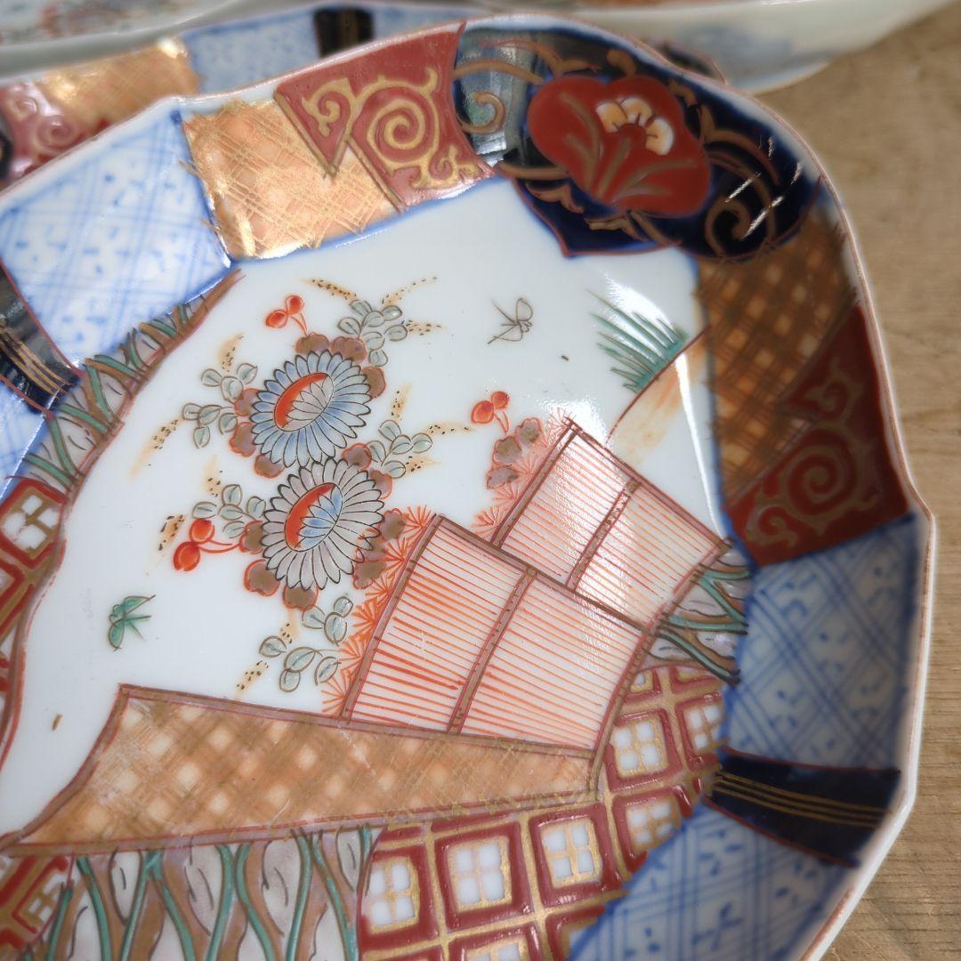 骨董 伊万里 変形皿 ひし形 錦出 色絵 向付 陶器 アンティーク 5