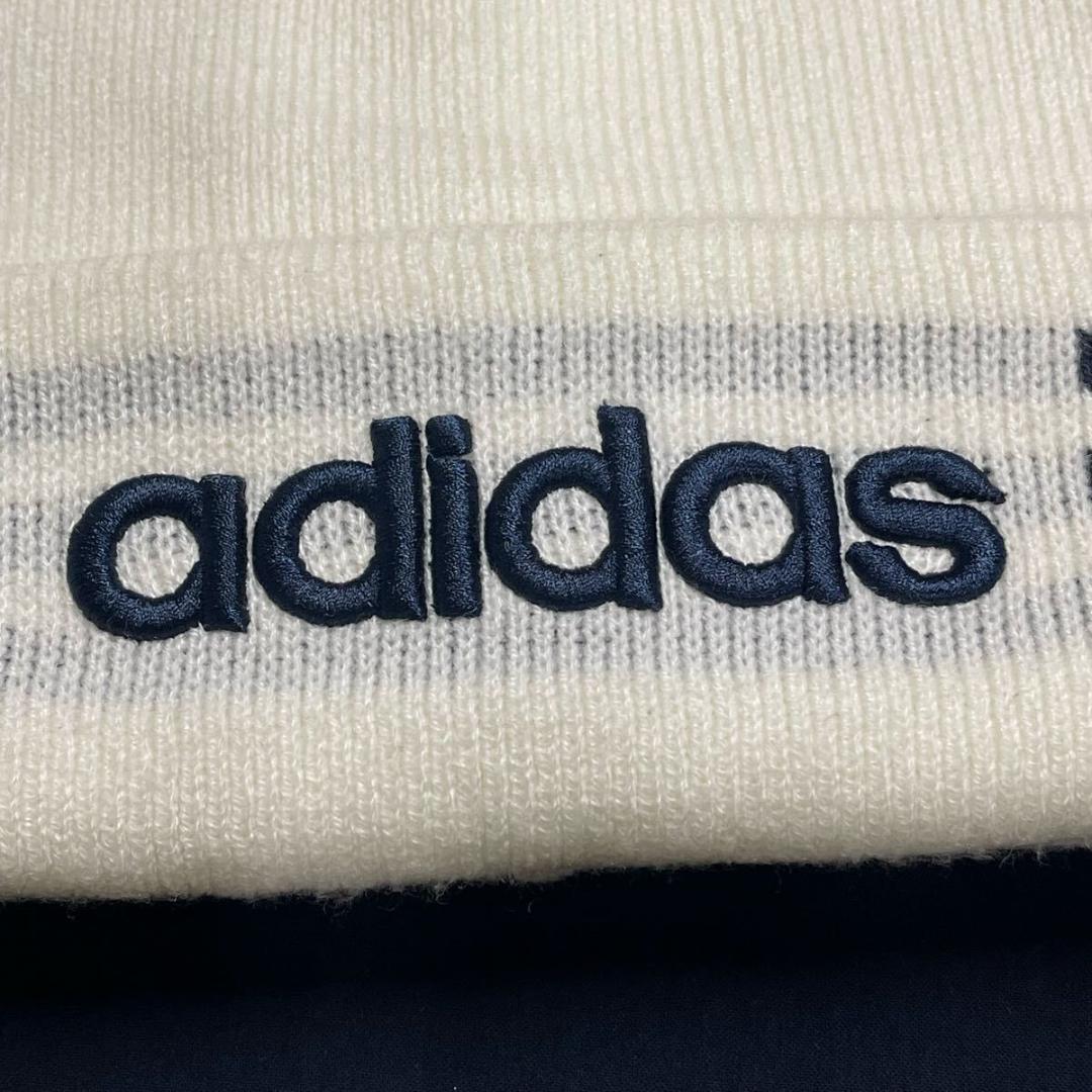 00s Y2K adidas 3Dロゴ 立体刺繍 スリーストライプ リブニット帽