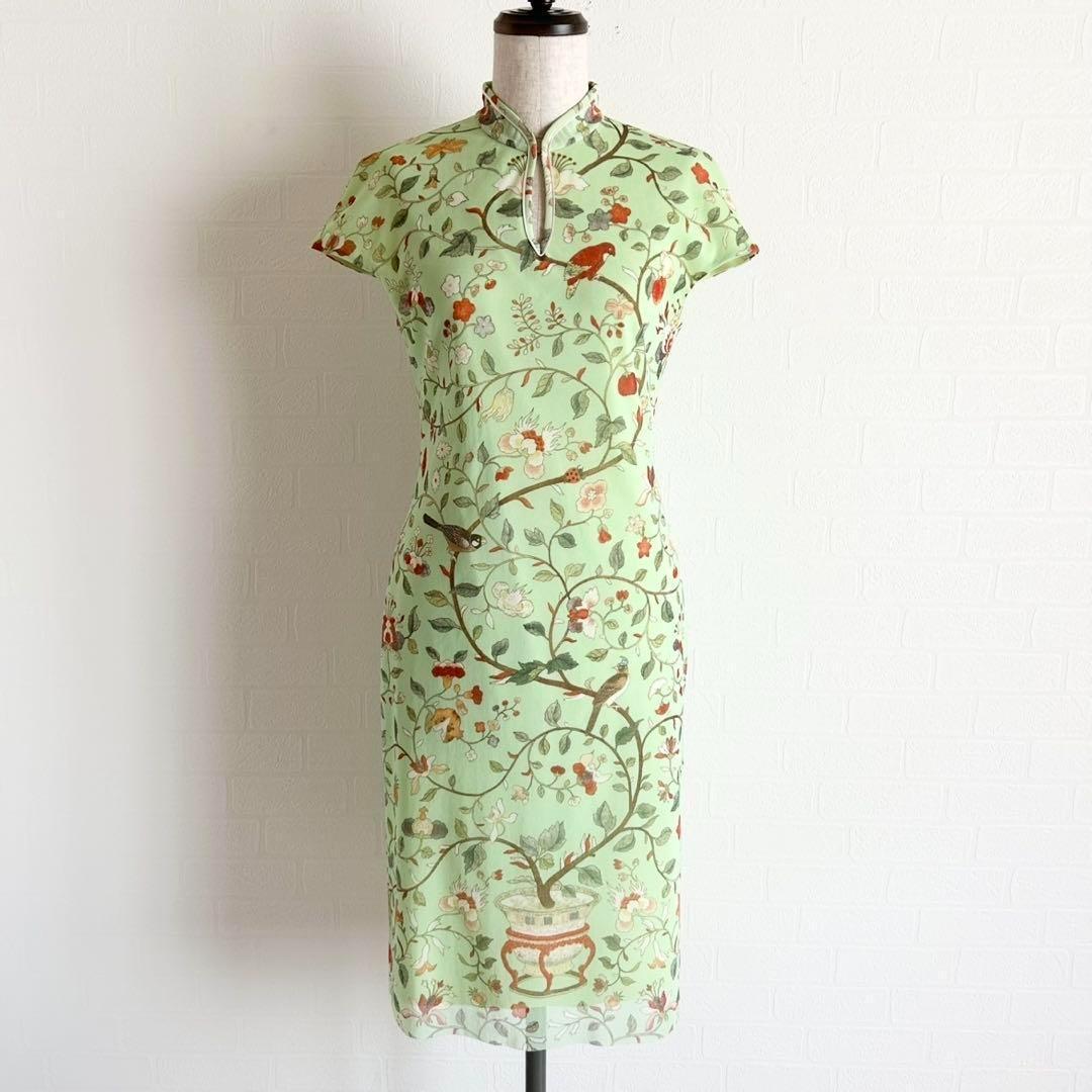 ヴィヴィアンタム　ワンピース　ミントグリーン 美品✨Vivienne Tam チャイナワンピース グリーン 花柄 - メルカリ