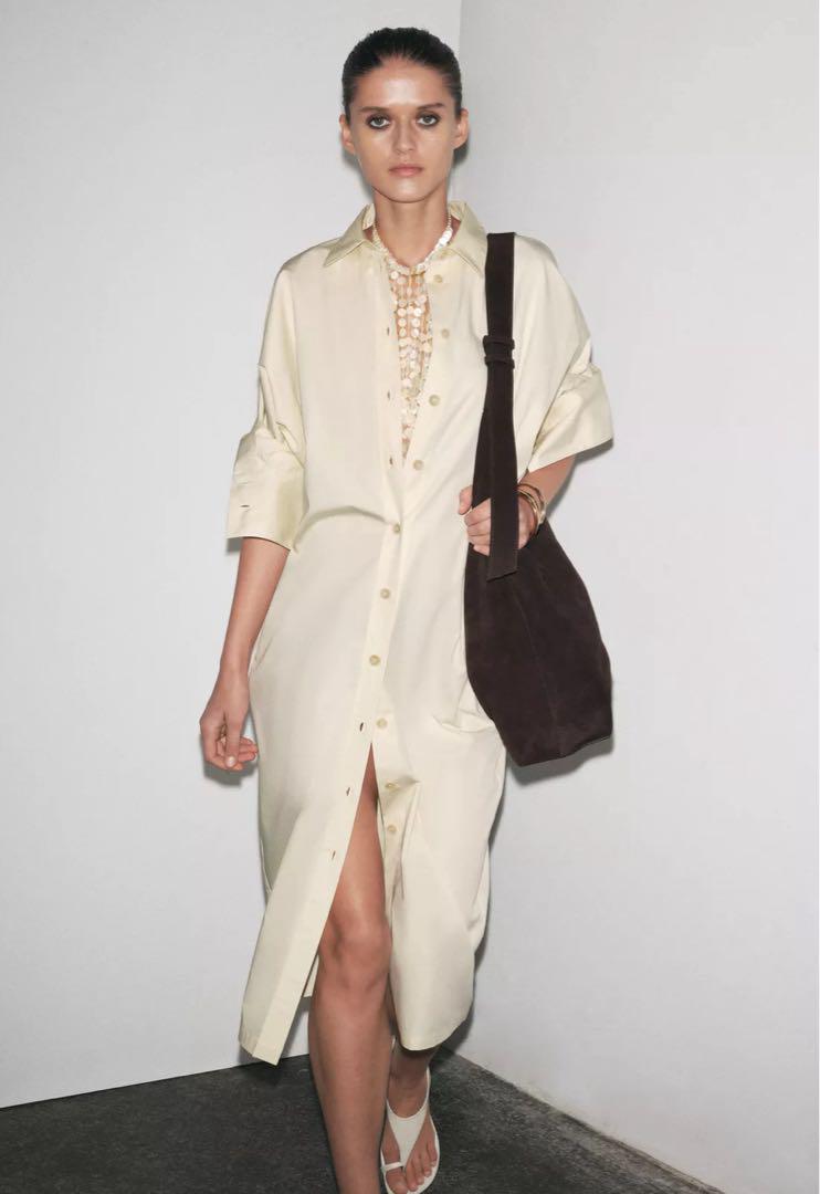 ZARA 長袖 シャツワンピース ライトイエロー