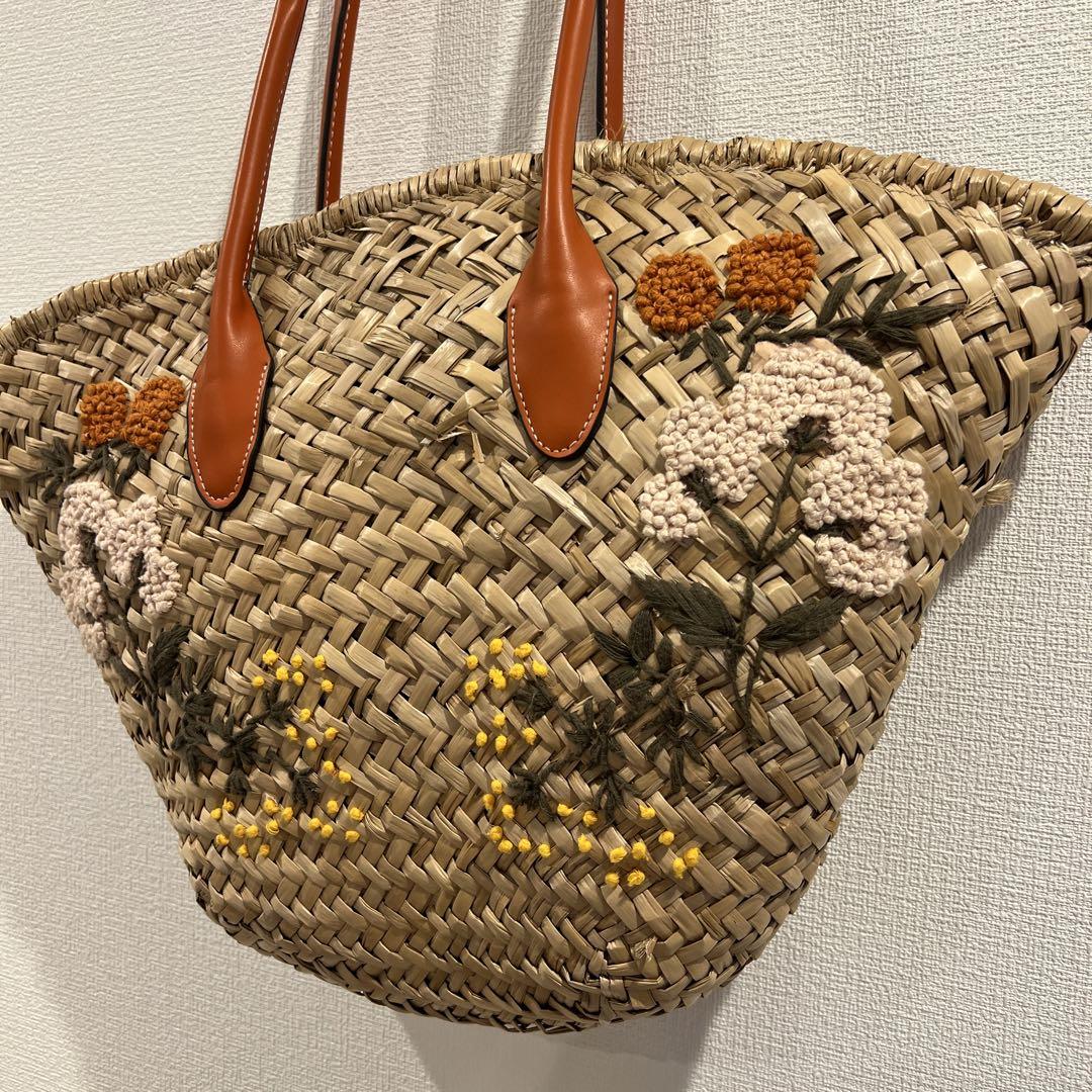 ◇ZARA◇花刺繍入り カゴバッグ トートバッグ ショルダーバッグ