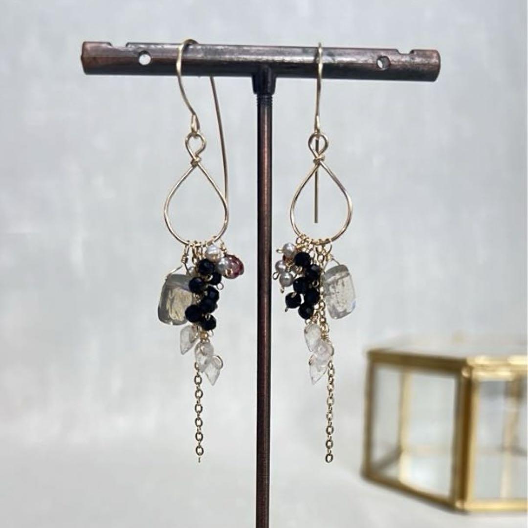 ラブラドライト ハンドメイド ピアス 天然石 イヤリング チャーム 画像1