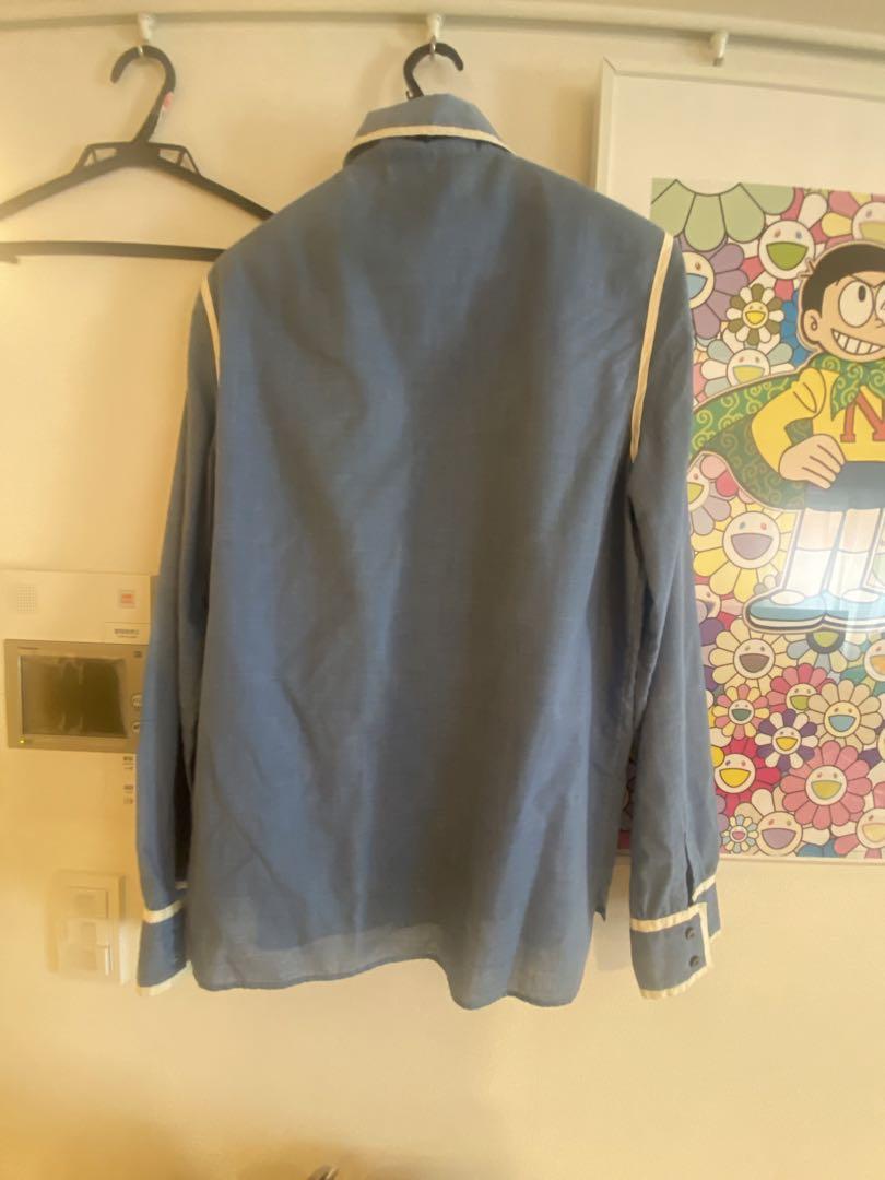 グッチ　長袖シャツ　S　ブルー　ボウタイ付き