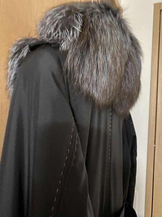BALMAIN フォックス付シルクコート