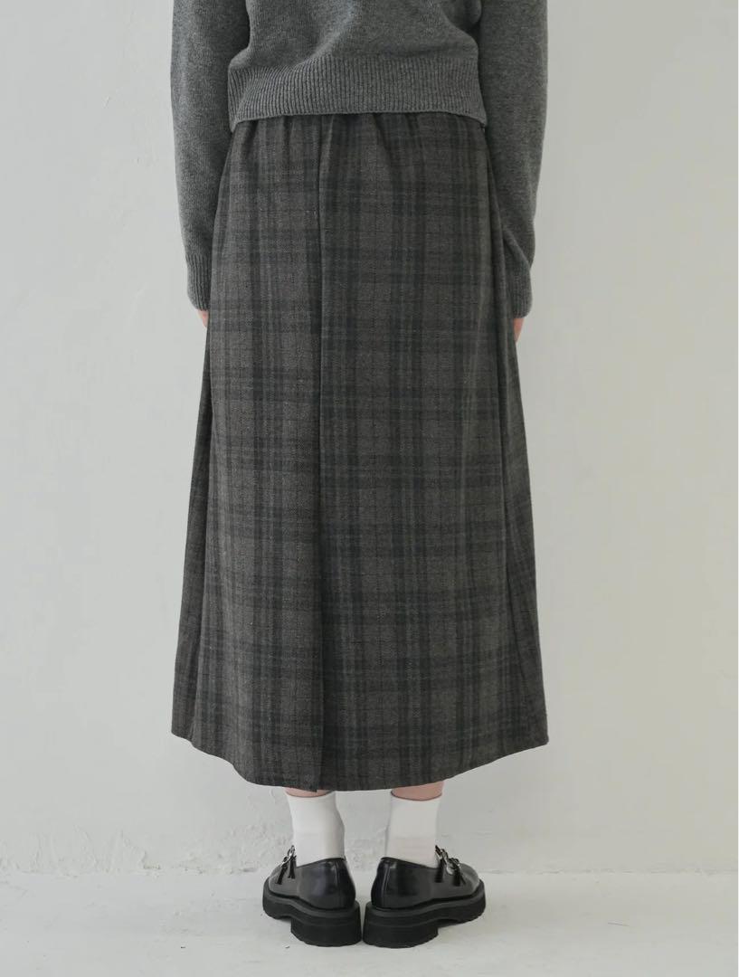 WOOL PLEATS CHECK SKIRT