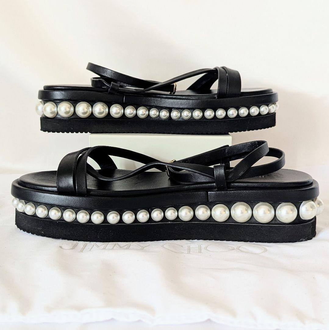 美品◎JIMMY CHOO サンダル パール PINE FLAT 靴 36 黒 - メルカリ