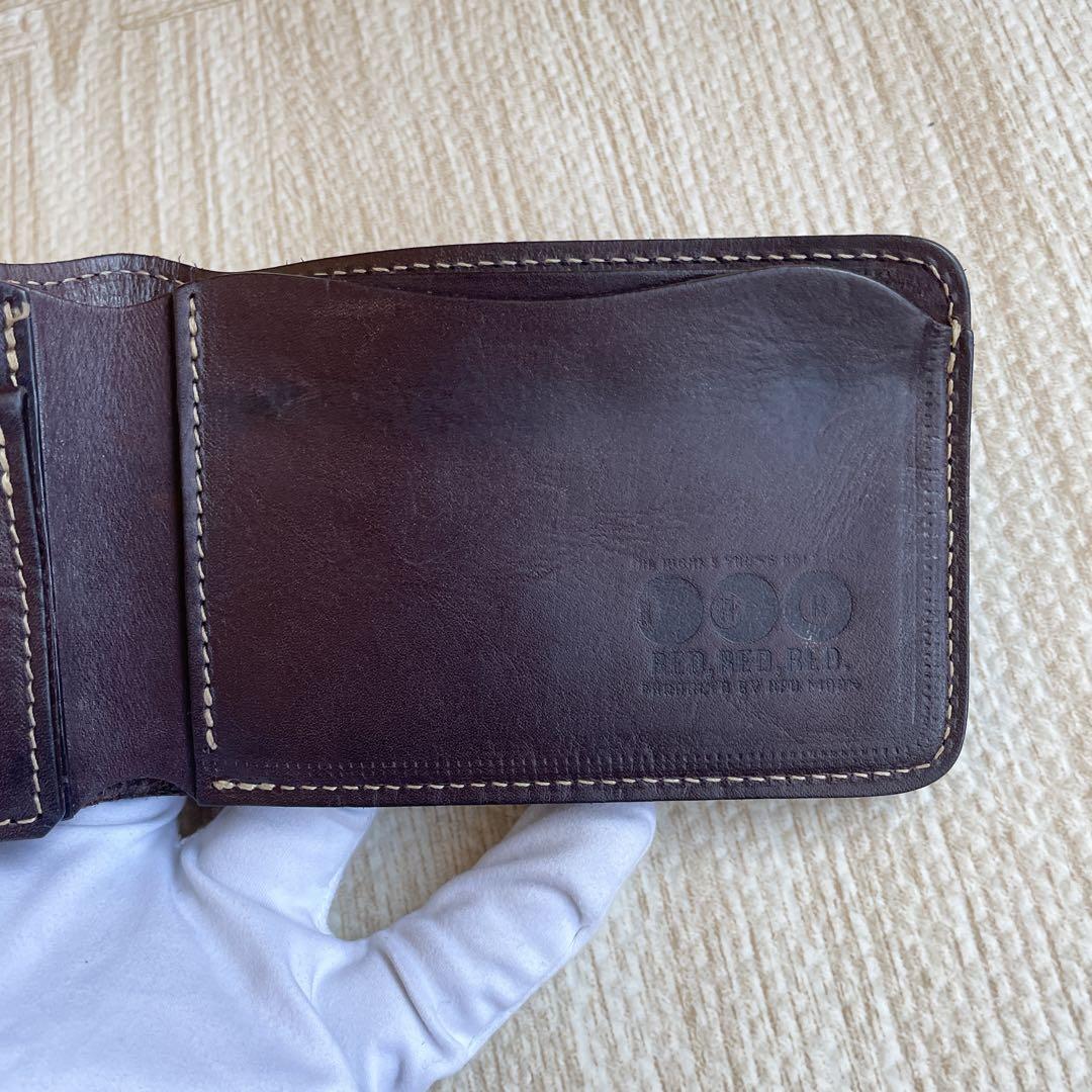 美品 レッドムーン 二つ折り財布 オイルドレザー ブラウン 横長