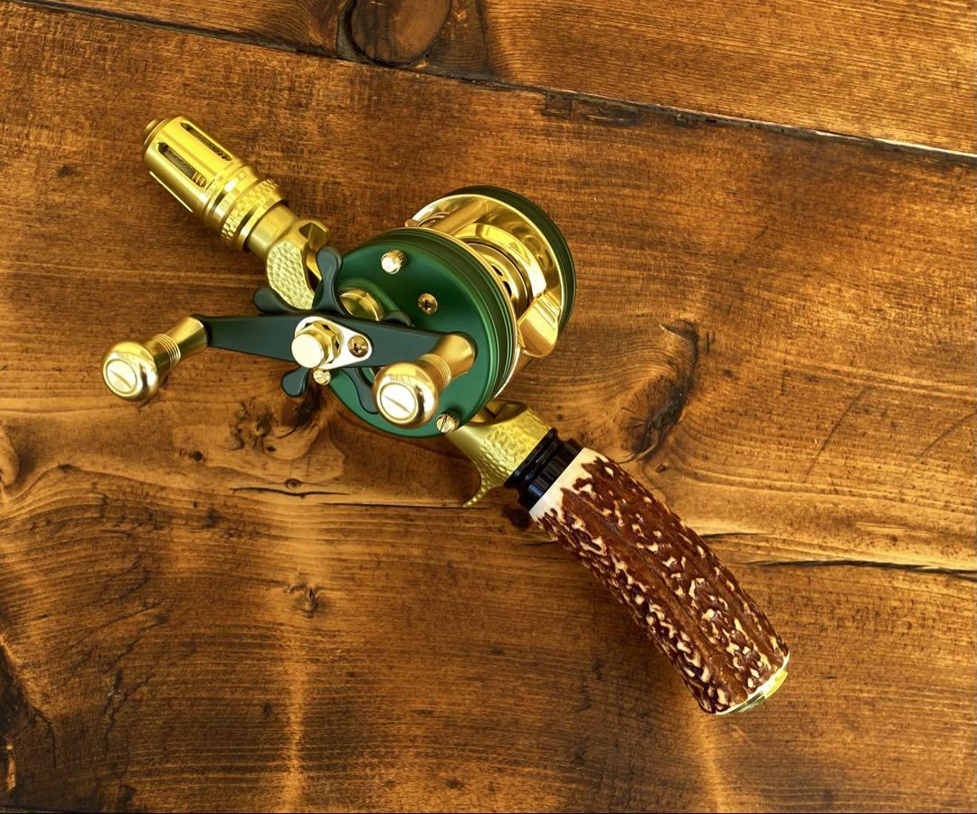 ガングリップ　ゴールド　鹿の角グリップ　ロッドビルディング　ハンドメイド　渓流