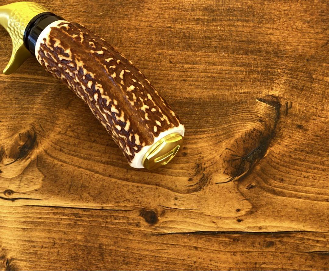ガングリップ　ゴールド　鹿の角グリップ　ロッドビルディング　ハンドメイド　渓流