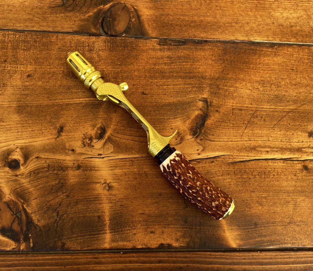 ガングリップ　ゴールド　鹿の角グリップ　ロッドビルディング　ハンドメイド　渓流