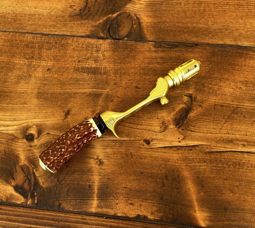 ガングリップ　ゴールド　鹿の角グリップ　ロッドビルディング　ハンドメイド　渓流
