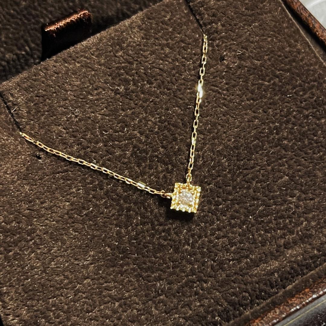 【ete エテ】K10YG　ダイヤモンド　スクエアミル　ネックレス