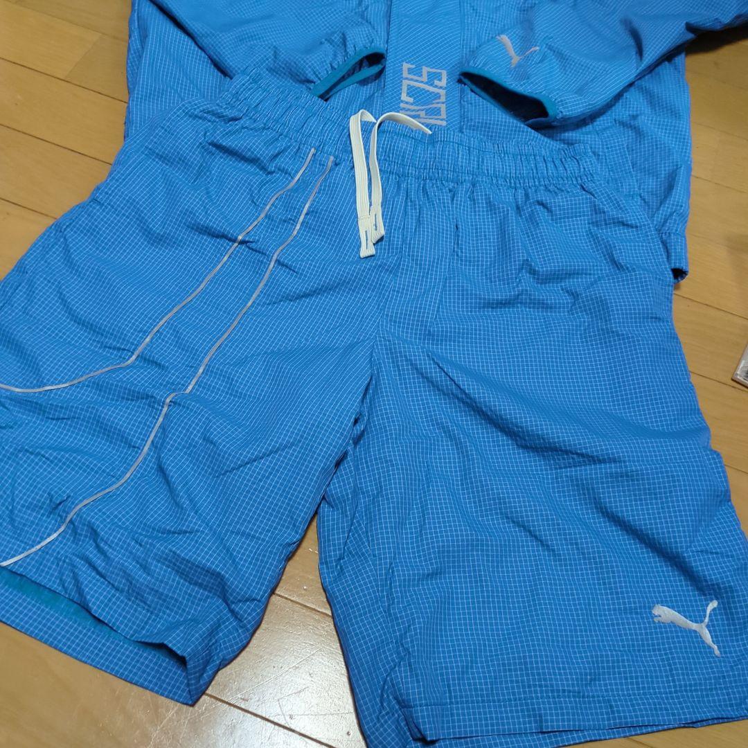 PUMA 青 チェック柄 ジャケット ショーツ セット　Lサイズ＆Мサイズ