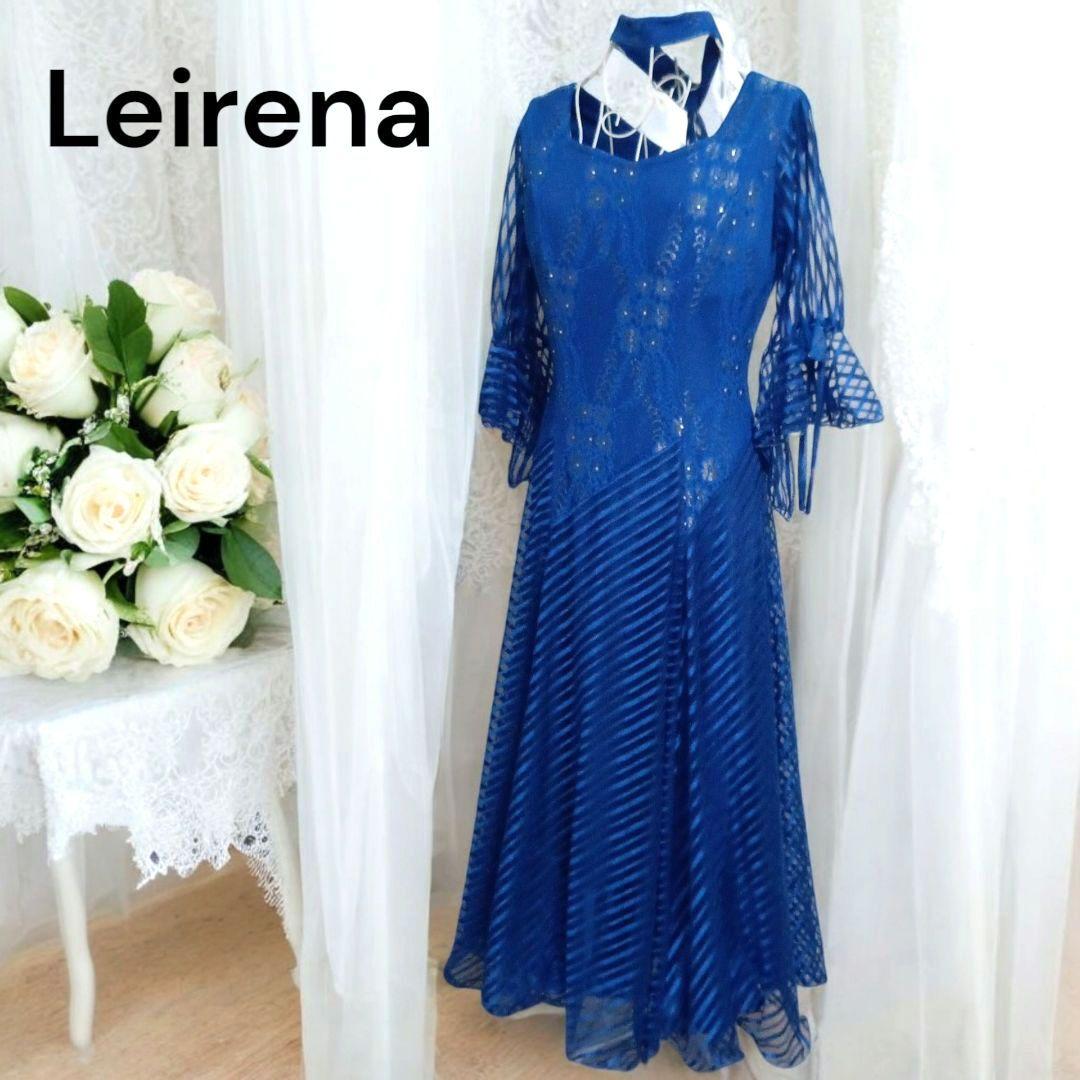 【美品 社交ダンス衣装】鮮やかブルー×レース地 Leirena ドレスチョーカー 美品社交ダンス衣装Leirenaレースチュールビジューチョーカー-VR