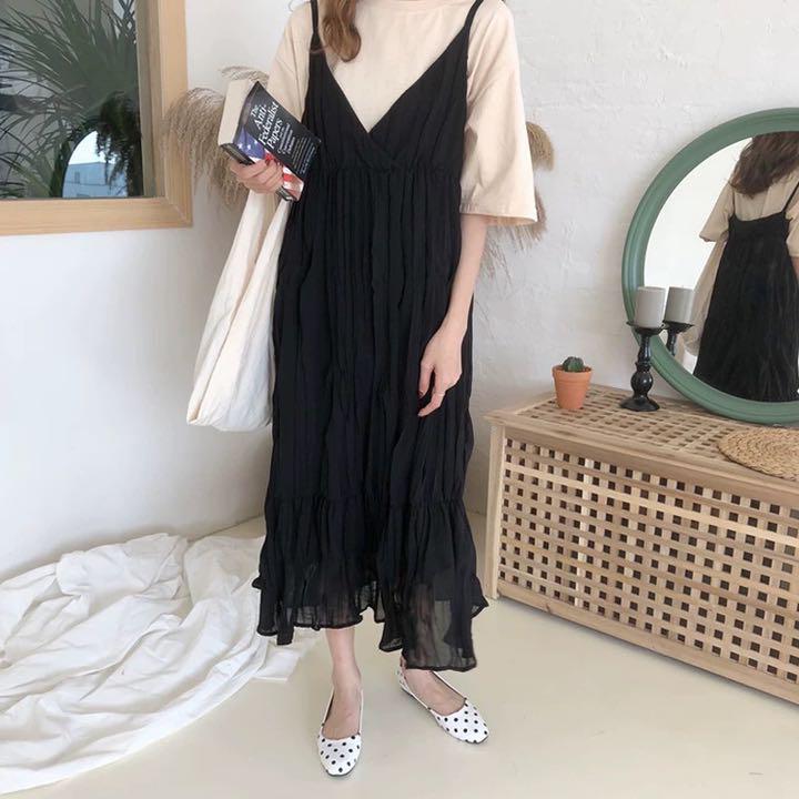 メルカリ ワッシャーキャミワンピース 夏服 韓国 ワンピース ブラック ロングワンピース 3 050 中古や未使用のフリマ