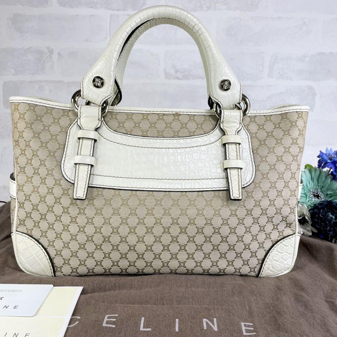 【正規品直輸入】美品☆セリーヌ ハンドバッグ マカダム ブギーバッグ クロコ ホワイト