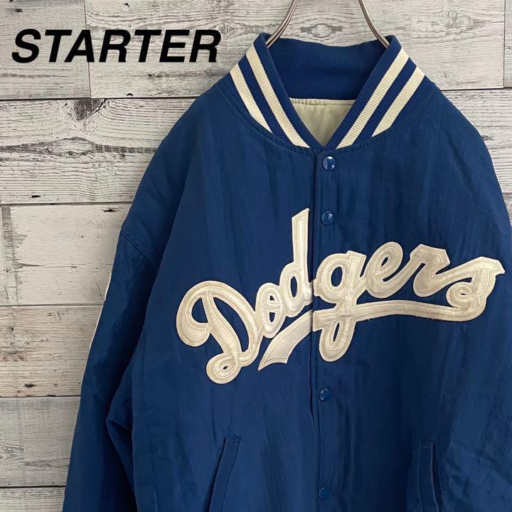 税込?送料無料】 STARTER 90s L 青 ビッグロゴ刺繍 ドジャース オンラインストア売上 90s ドジャース】80s 【ロサンゼルス カウレザー スタジャン ワッペン スタジャン