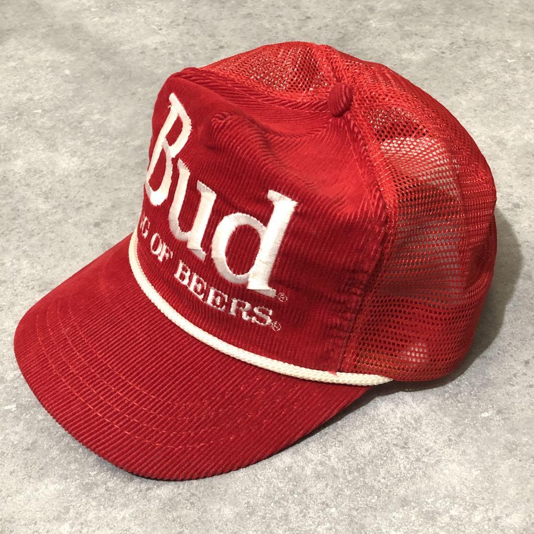 90s USA製 バドワイザー メッシュキャップ コーデュロイ Bud レッド