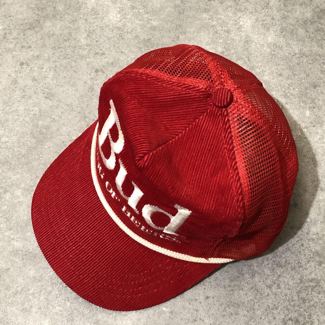 90s USA製 バドワイザー メッシュキャップ コーデュロイ Bud レッド