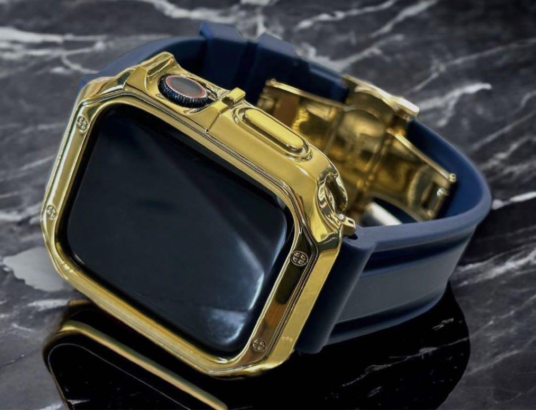 Apple Watch ラバーバンド　ベルト&カバー　ネイビーNVG1