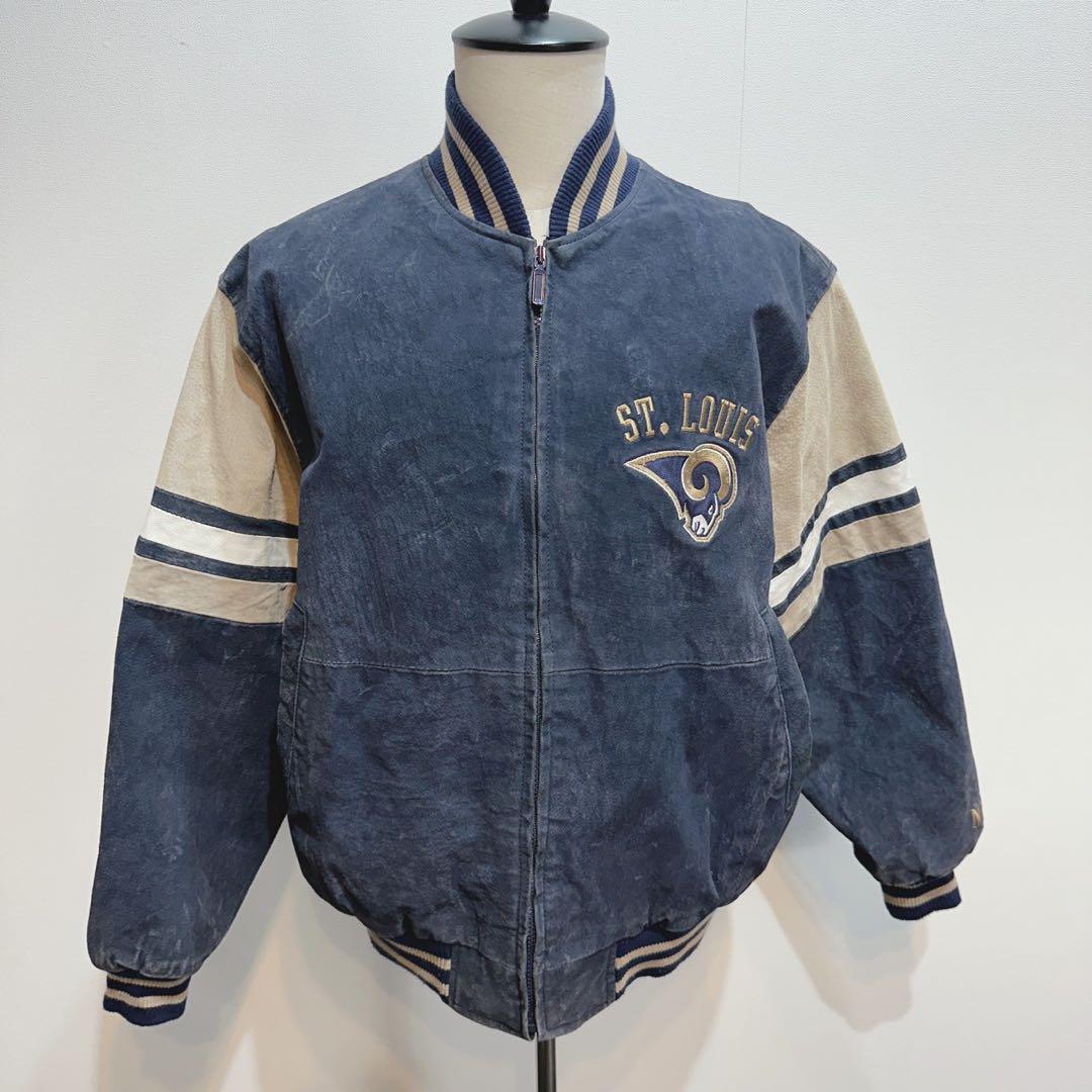 NFLレザースタジャンネイビー×ベージュメンズLサイズ