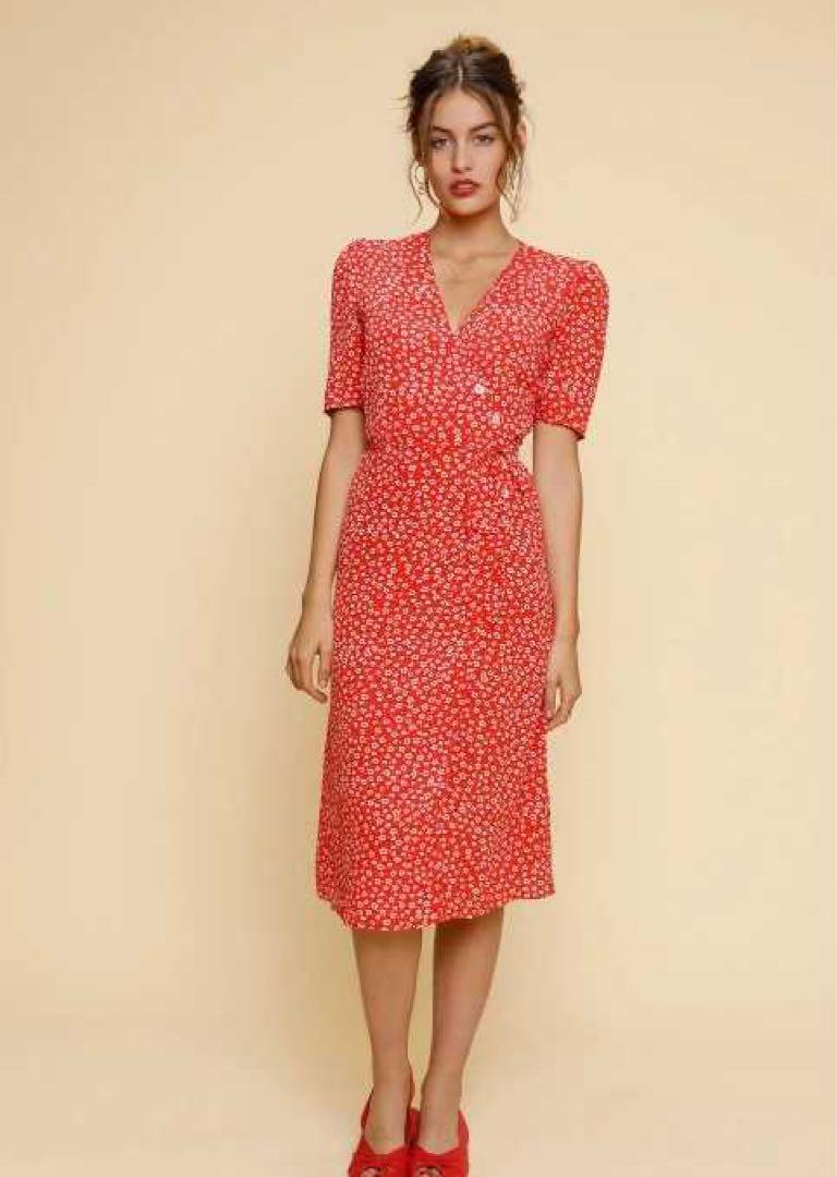 パリ発Rouje❤️GABIN dress❤️花柄ワンピース❤️34❤️赤