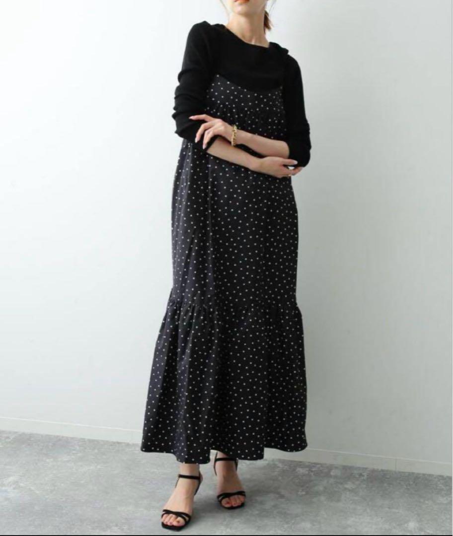SLOBE IENA ドットタフタティアードワンピース