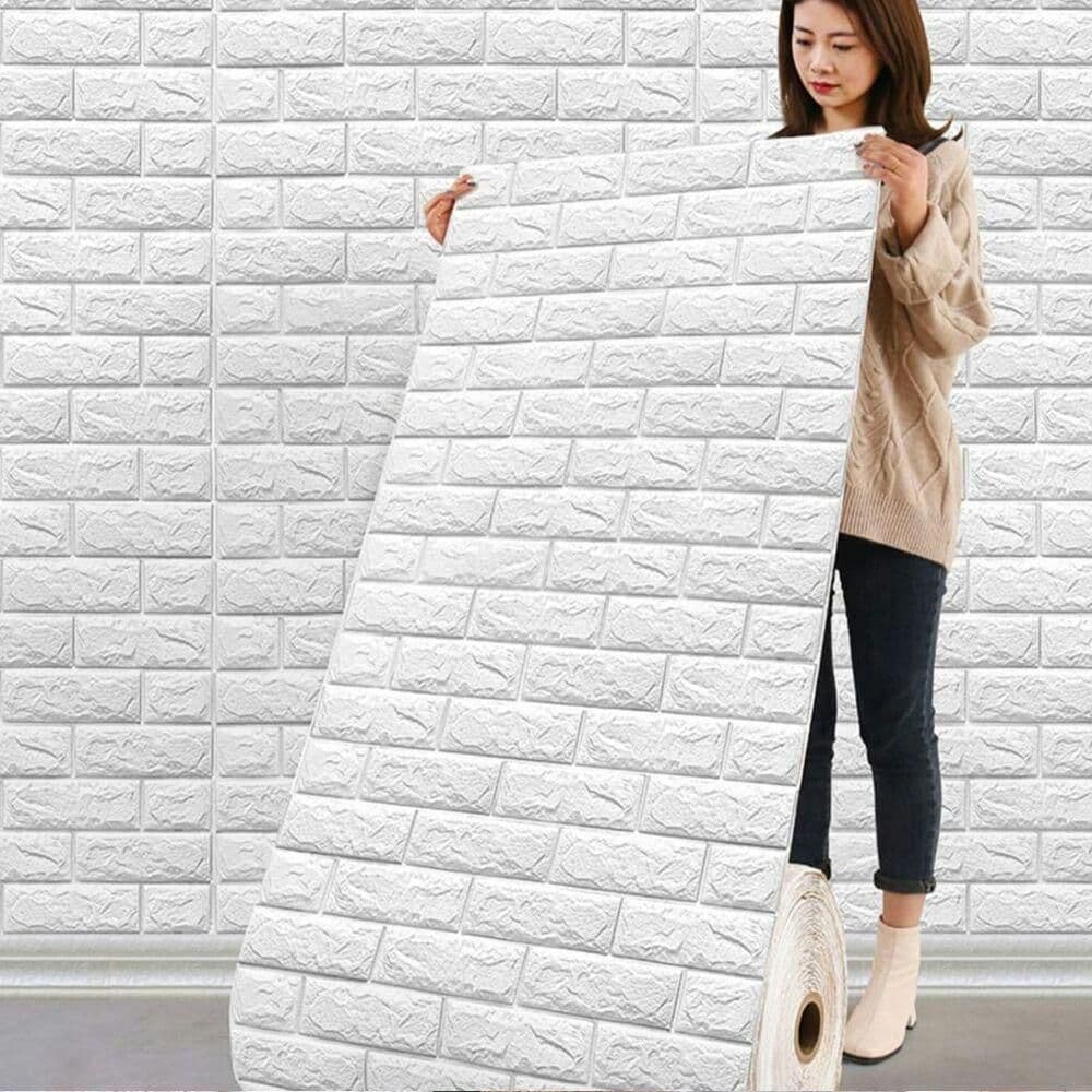 3D 壁紙 レンガ 壁紙シール 粘着力が強い 防水 DIY ホワイト-30m