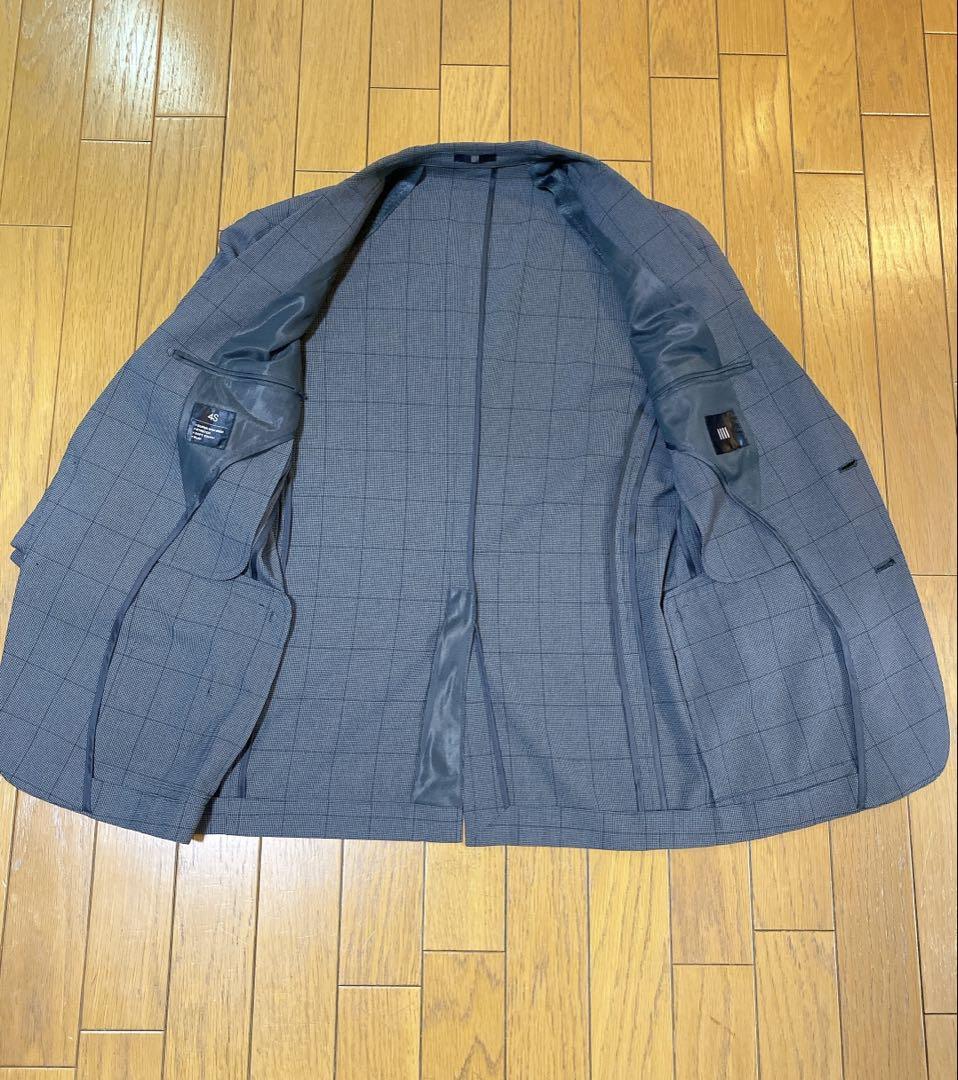 【美品】スーツセレクト ４Ｓ グレー チェック ビジネス スーツ A5 春夏