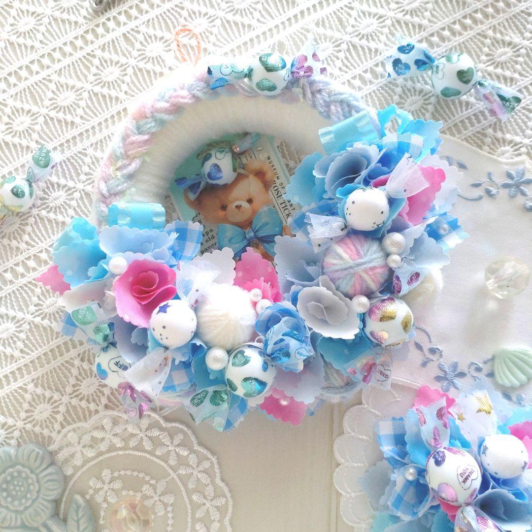 専用　布リース*バスケット　夏色ラムネ*