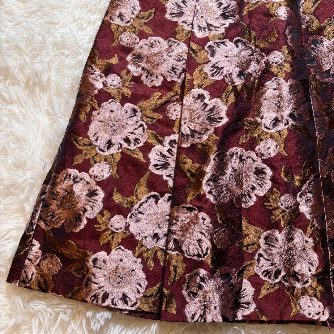 未使用に近い ANAYI アナイ カメリアジャガードフレアワンピース 花柄