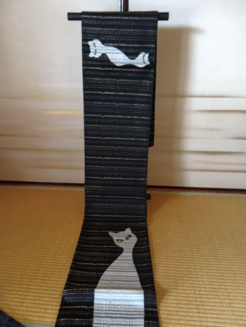 京都西陣想屋謹製。正絹袋帯猫の柄。