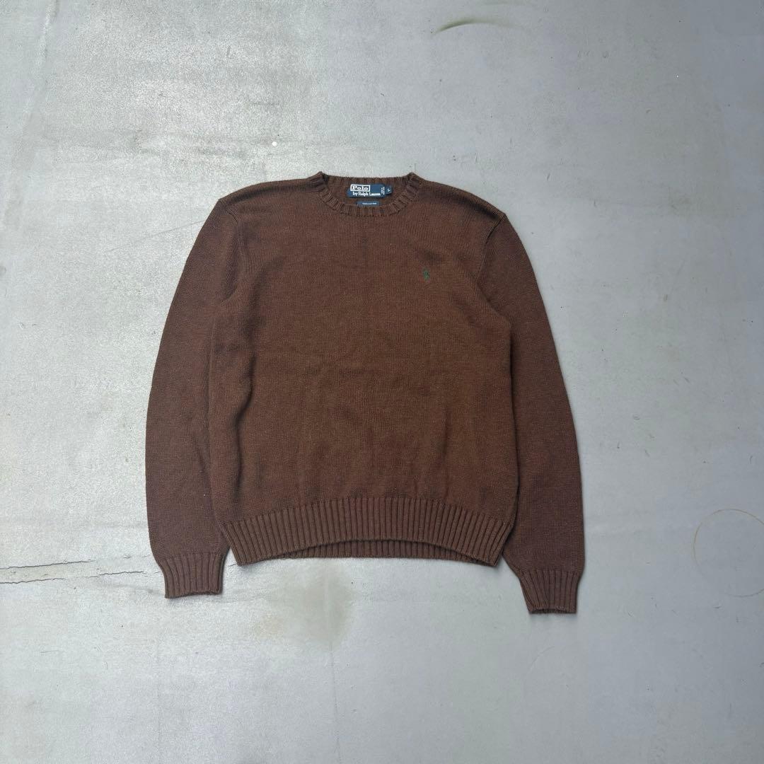 90s polo by Ralph Lauren ブラウン　コットンニット　ロゴ