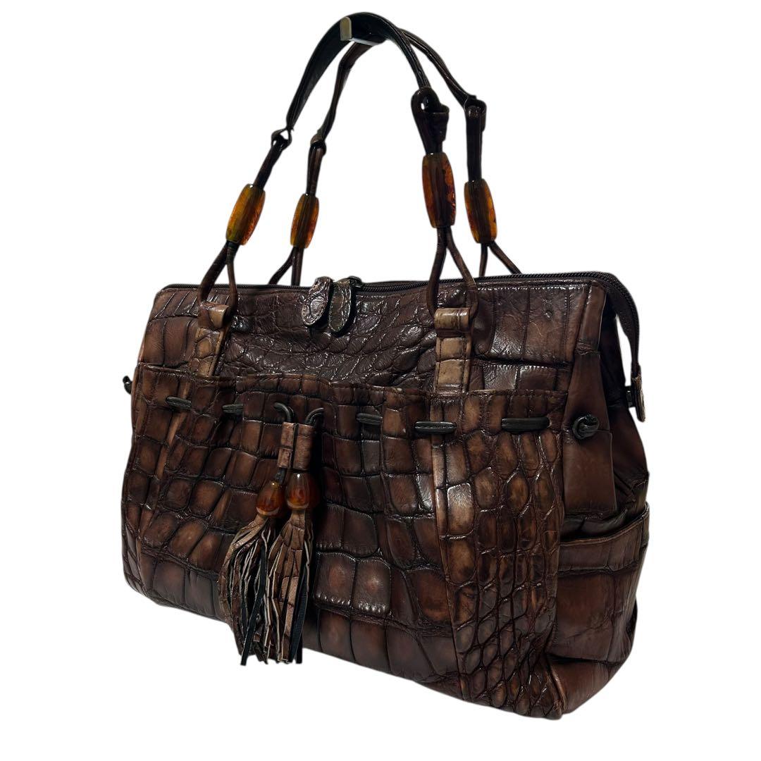JRA リアルクロコレザー トートバッグ ハンドバッグ ブラウン エキゾチック目立った傷や汚れなし