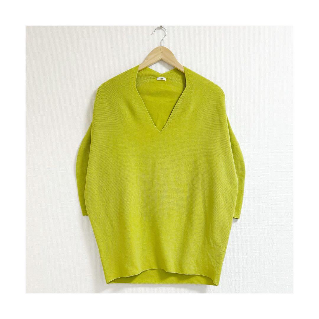 m107_IENA 春ニット☘️美品✨コットンストレッチ コクーンV袖付きPO