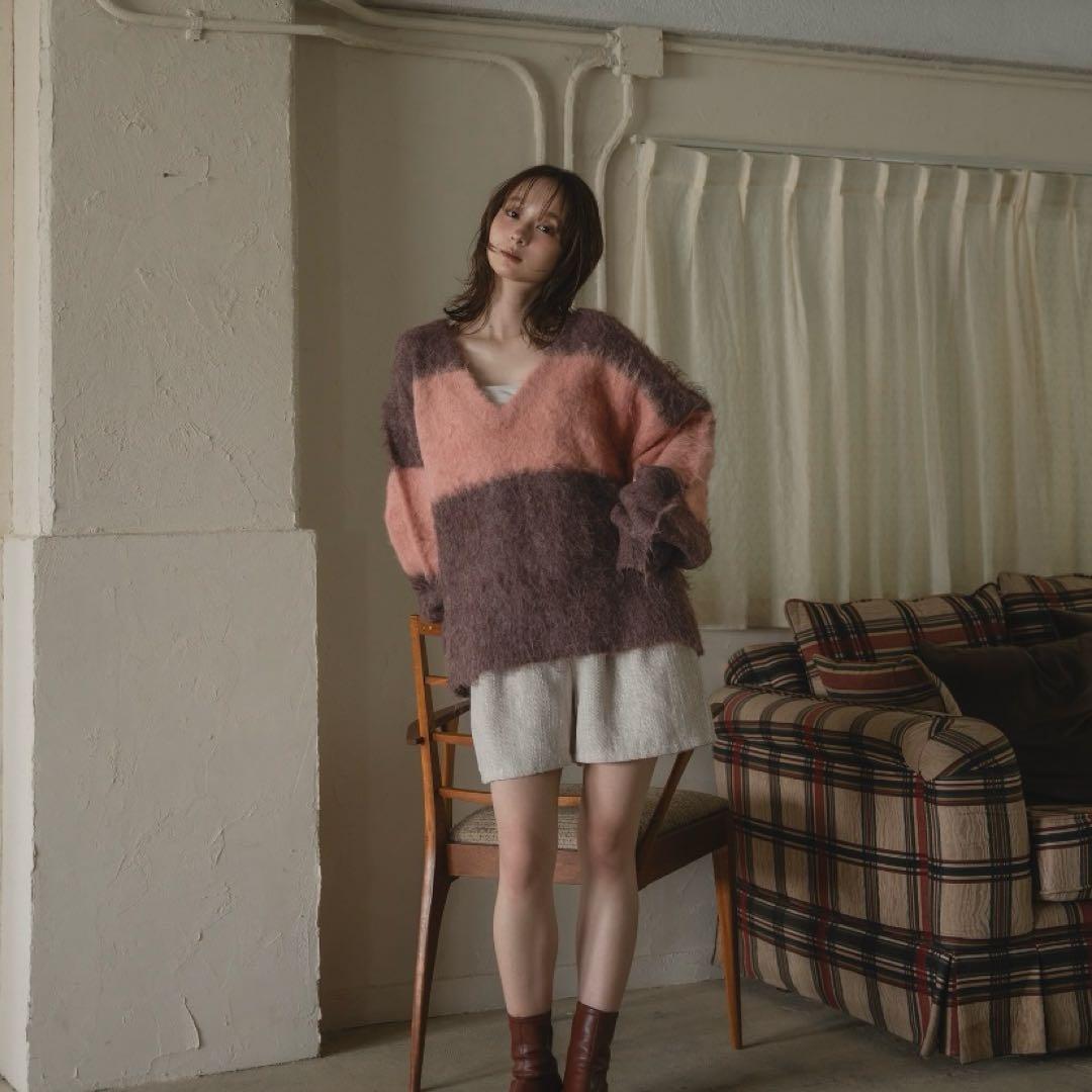 mideal bicolor v neck knit /バイカラーVネックニット