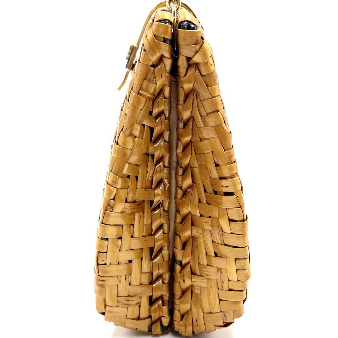 【極美品】courreges クレージュ ショルダーバッグ カゴ 金ロゴ 金