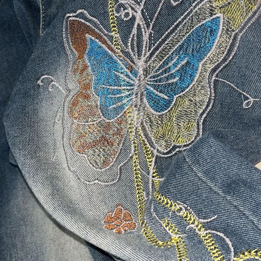 蝶刺繍デニムパンツジーンズグランジ平成ギャルy2kローライズ森