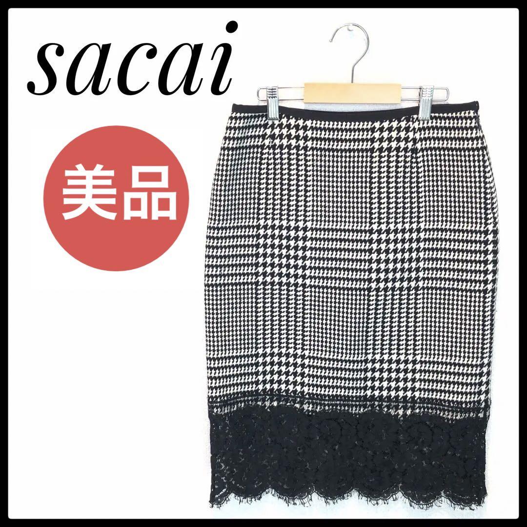正規品販売！ サカイ タイトスカート 千鳥格子 レース 高品質 白 黒 M ...